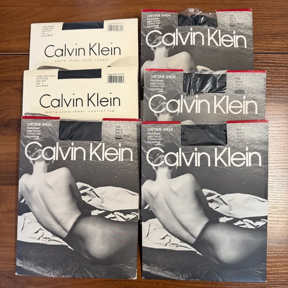 6 Vintage Calvin Klein Pantyhose Lot New NOS Size C Black Daytime Matte Sheer